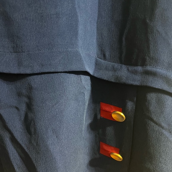 100% silk Papell Too Navy Blue  Dress - Picture 3 of 5